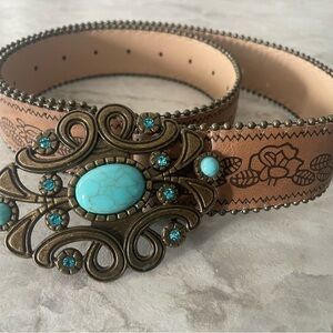 Elegant Fashion Belt with colorful buckle, 39” end to end